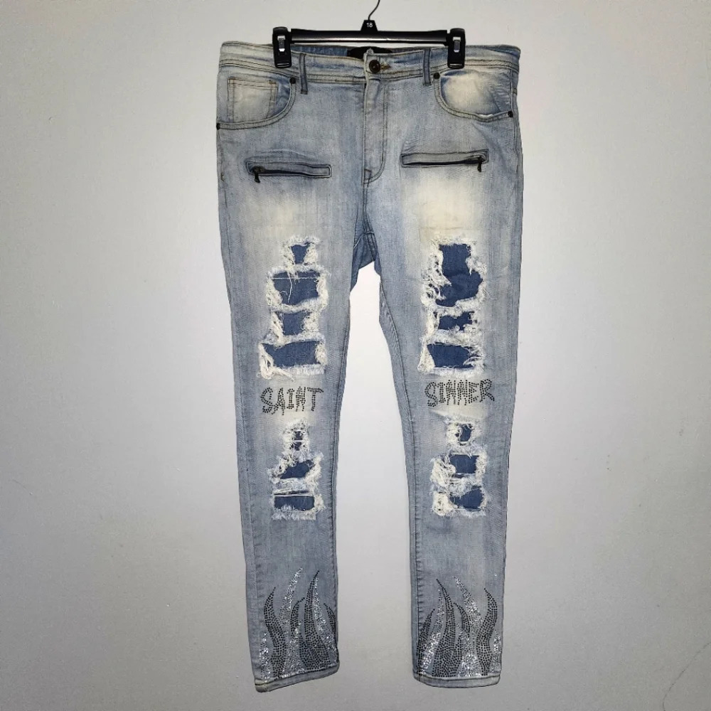 Focus men's jeans distressed blue size 36×32